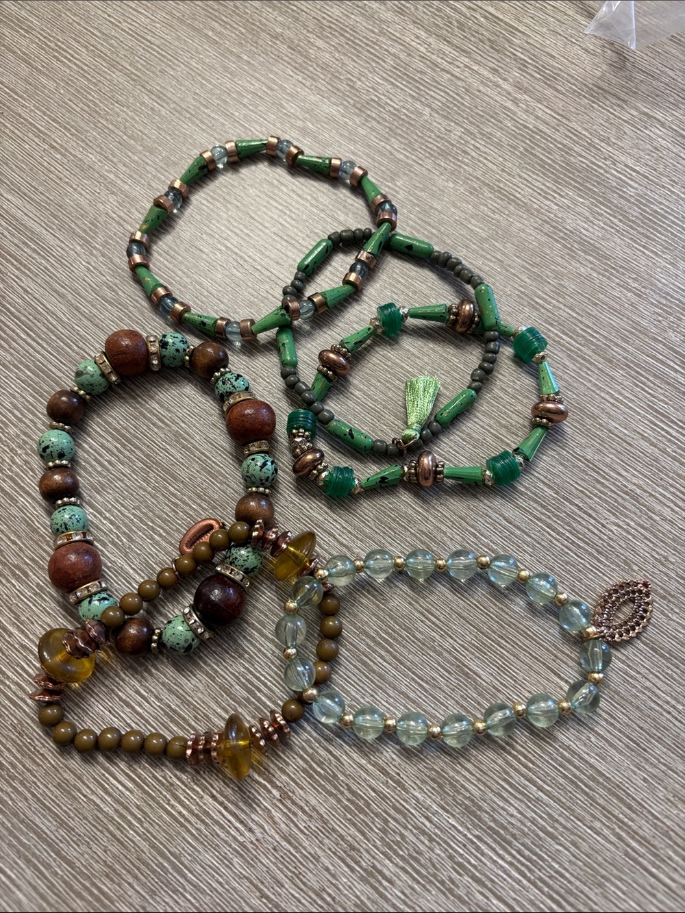 Free People Green, Brown and Gold Beaded Bracelet Set